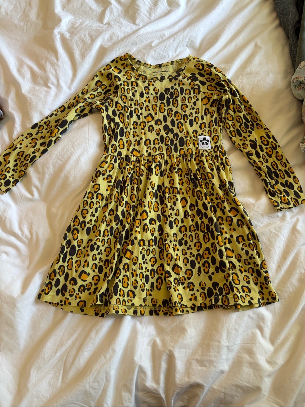 Mini Rodini Yellow Leopard-Print Long Sleeve Dress